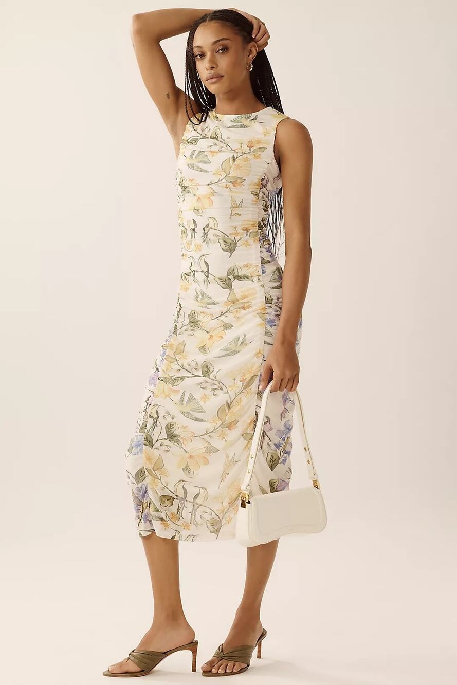 NWT Farm Rio x Anthropologie Sleeveless Mesh Midi Dress $178 SMALL Yellow Motif